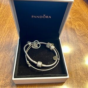 Pandora Silver Charm Bracelet with Heart Accents